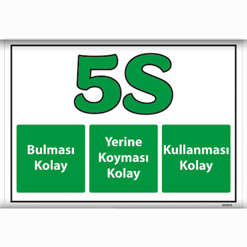 5S Bulması Kolay Yerine Koyması Kolay Kullanılması Kolay uyarı levhası