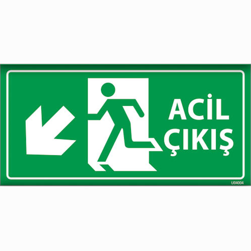Acil Çıkış Sol Aşağı Ok uyarı levhası