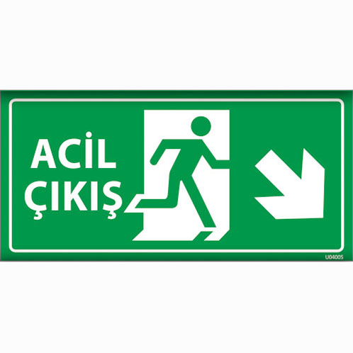 Acil Çıkış Sağ Aşağı Ok uyarı levhası