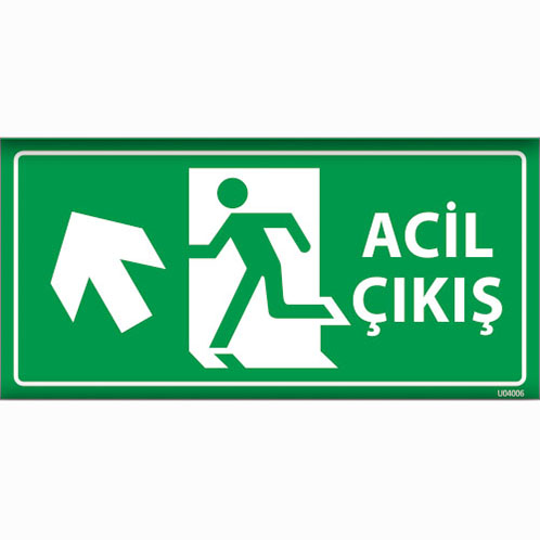Acil Çıkış Sol Yukarı Ok uyarı levhası