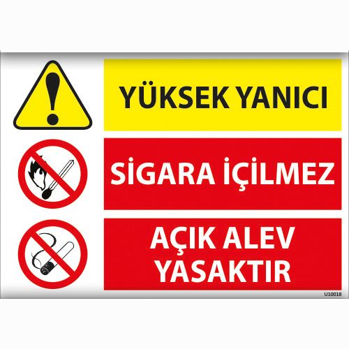 Yüksek Yanıcı Sigara İçilmez Açık Alev Yasaktır uyarı levhası