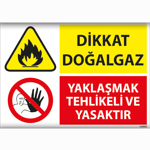 Dikkat Doğalgaz Yaklaşmak Tehlikeli ve Yasaktır uyarı levhası