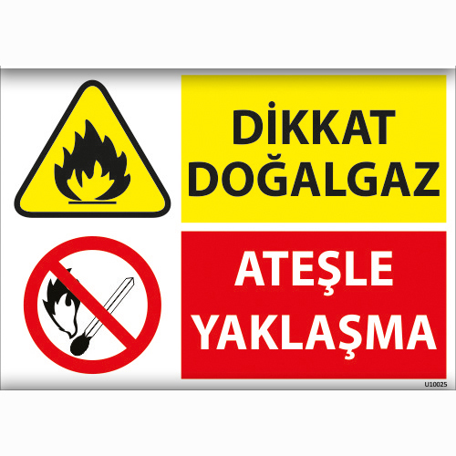 Dikkat Doğalgaz Ateşle Yaklaşma uyarı levhası