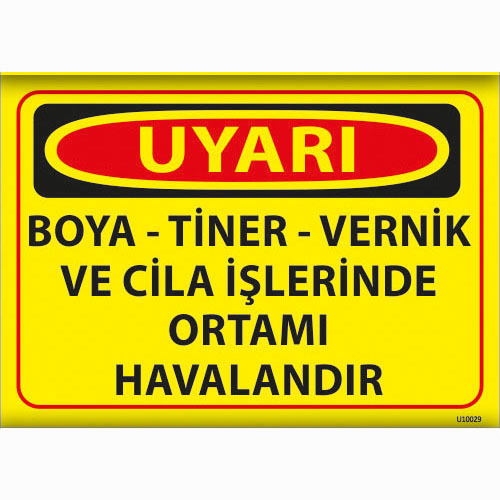 Boya-Tiner-Vernik ve Cila İşlerinde Ortamı Havalandır uyarı levhası