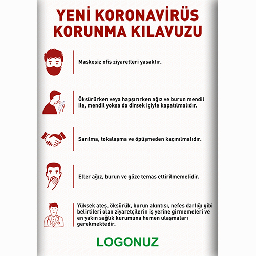 Yeni Koronavirüs Korunma Klavuzu uyarı levhası