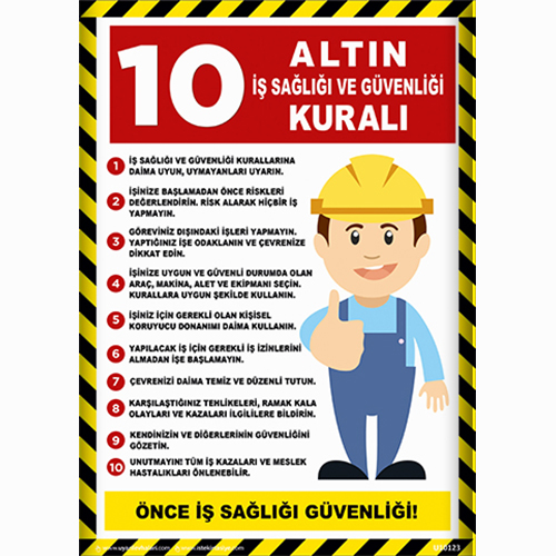 10 Altın İş Sağlığı ve Güvenliği Kuralı uyarı levhası