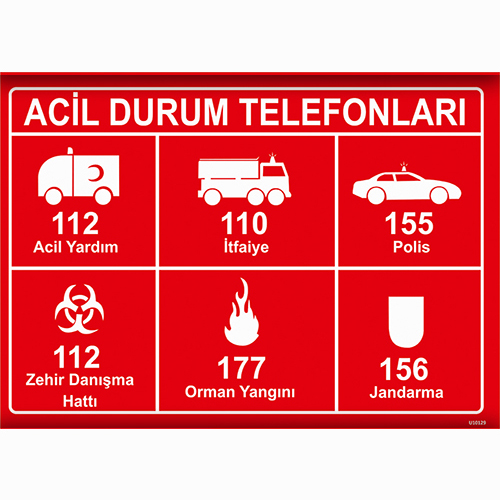 Acil Durum Telefonları uyarı levhası