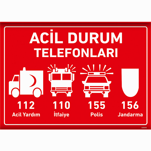 Acil Durum Telefonları uyarı levhası