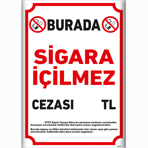 Burada Sigara İçilmez Cezası TL uyarı levhası
