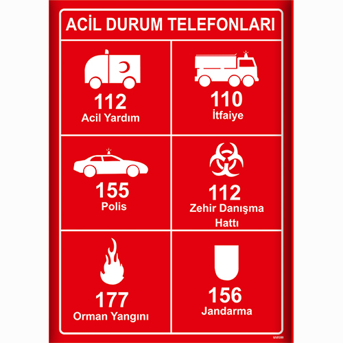 Acil Durum Telefonları uyarı levhası