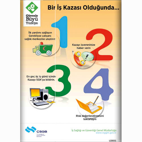 Bir İş Kazası Olduğunda vb. uyarı levhası