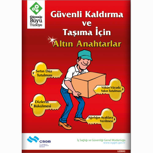 Güvenli Kaldırma ve Taşıma İçin Altın Anahtar uyarı levhası