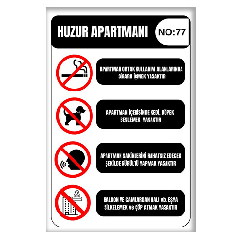 Apartman Ortak Alan Kuralları Levhası uyarı levhası