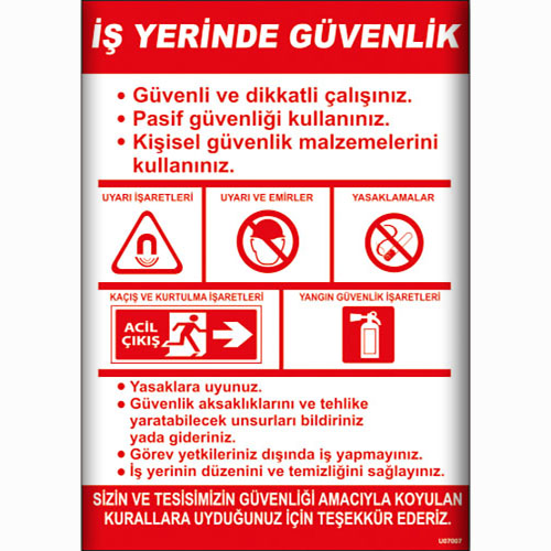 İşyerinde Güvenlik Talimatı uyarı levhası