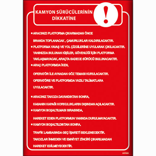 Kamyon Sürücülerinin Dikkatine Talimatı uyarı levhası