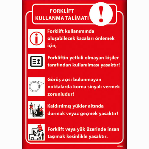 Forklift Kullanma Talimatı uyarı levhası