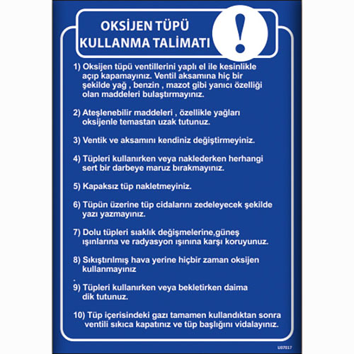 Oksijen Tüpü Talimatı uyarı levhası