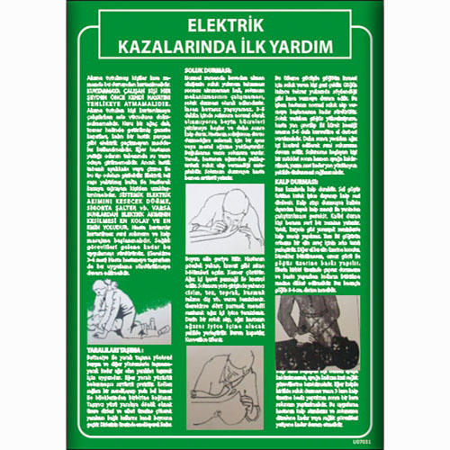 Elektrik Kazalarında İlk Yardım Talimatı uyarı levhası