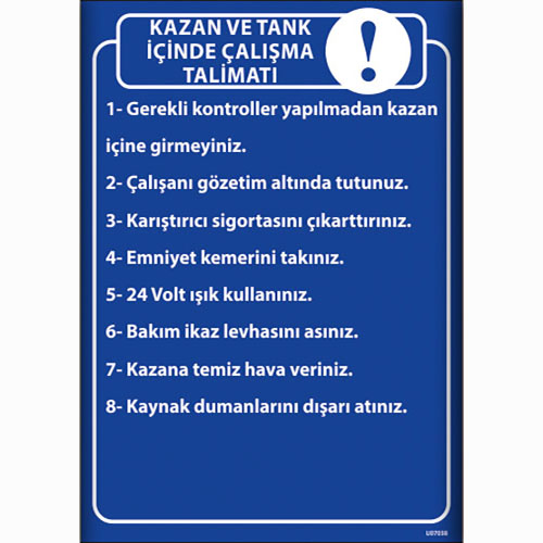 Kazan ve Tank İçinde Çalışma Talimatı uyarı levhası