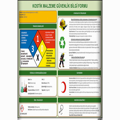 Kostik Malzeme Güvenlik Bilgi Formu Talimatları uyarı levhası