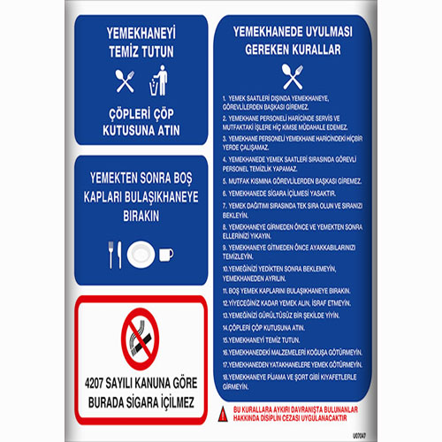 Yemekhane Uyulması Gerekenler Talimatları uyarı levhası