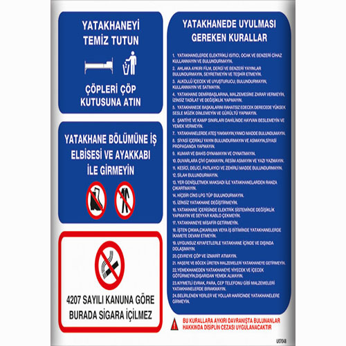 Yatakhane Uyulması Gerekenler Talimatları uyarı levhası