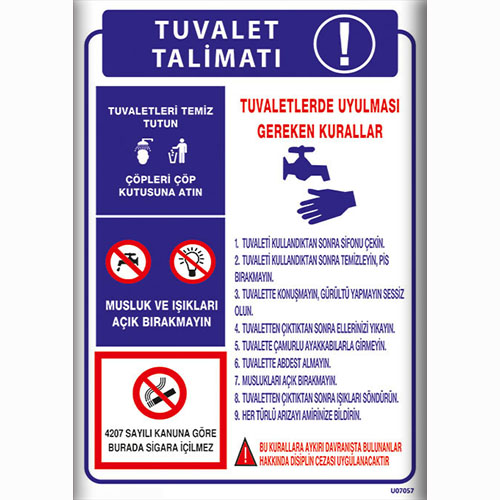 Tuvalet Kullanım Talimatları uyarı levhası
