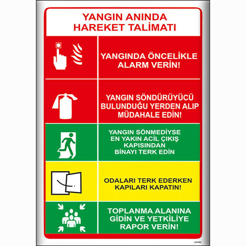 Yangın Anında Hareket Talimatları uyarı levhası