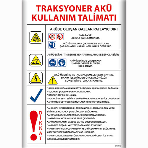 Traksyoner Kullanım Talimatları uyarı levhası
