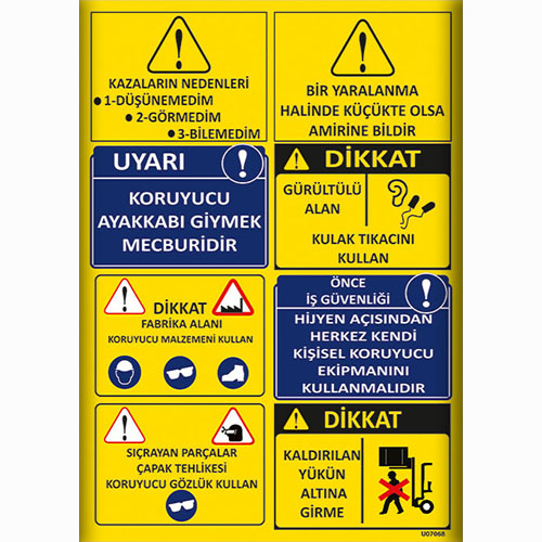 Kazaların Nedenleri vb. Talimatları uyarı levhası