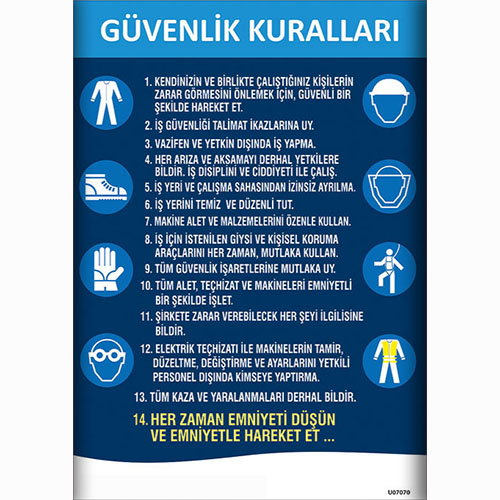 Güvenlik Kuralları Talimatları uyarı levhası