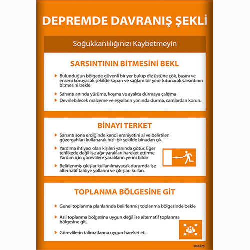 Depremde Davranış Şekli Talimatları uyarı levhası