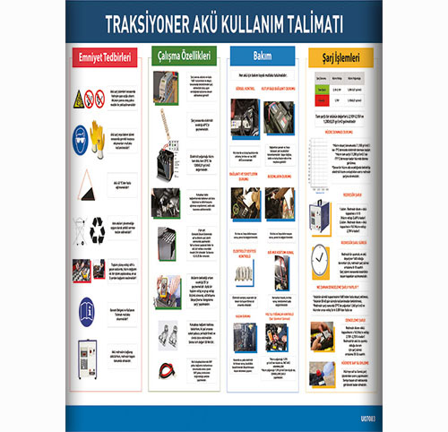 Traksiyoner Akü Kullanım Talimatları uyarı levhası