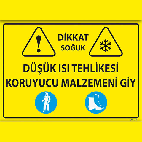 Dikkat Düşük Isı Tehlikesi Koruyucu Malzemeni Giy uyarı levhası
