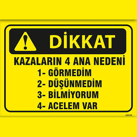 Dikkat Görmedim, Düşünmedim vb. uyarı levhası