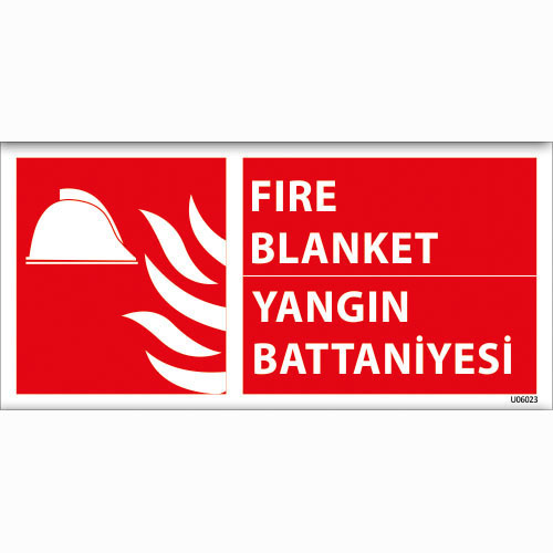 Fire Blanket — Yangın Battaniyesi uyarı levhası