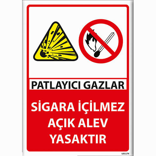 Patlayıcı Gazlar Sigara İçilmez Açık Alev Yasaktır uyarı levhası