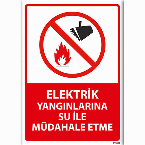 Elektrik Yangınlarına Su ile Müdahale Etme uyarı levhası